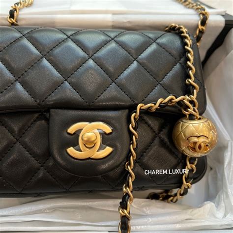 chanel black pearl crush|chanel bag with gold ball.